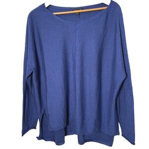 Eileen Fisher Blue Oversized Top XL Beachy Boho Coastal Lagenlook Minimalist